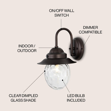 Rodanthe 8.25" Farmhouse Industrial Iron/Glass Outdoor LED Sconce - JONATHAN Y